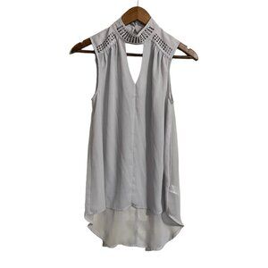 Studio Y Womens Y2K Gray Embellished Halter Neck Keyhole Semi Sheer Blouse Small